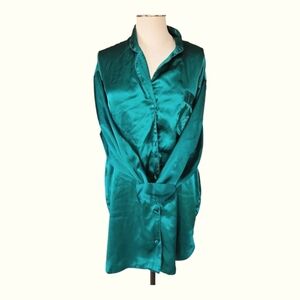 VTG Victorias Secret Gold Label Emerald Green Night Shirt Sleep Shirt Button M